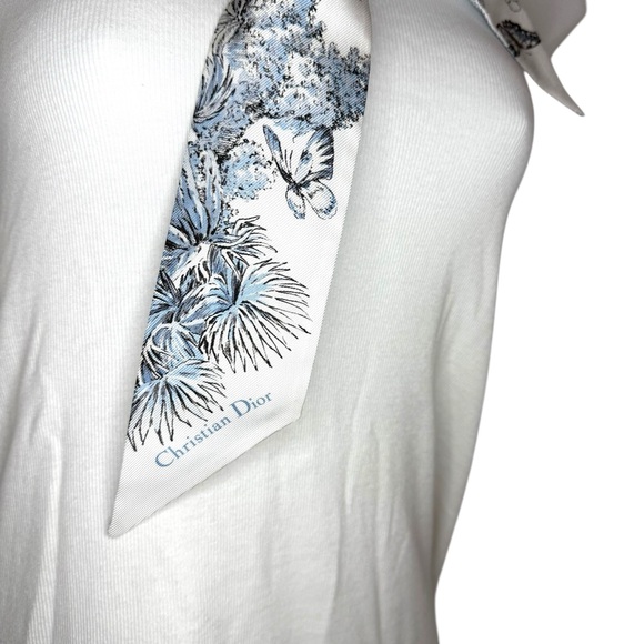 Christian Dior Elegant Blue/White Silk Mitzah Scarf New Luxury Floral - Picture 6 of 14